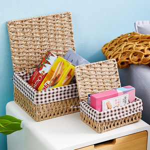 New Design <strong>Popular</strong> 3pcs Set <strong>Plastic</strong> Handwoven Premium Desktop Storage <strong>Laundry</strong> With Handles Fabric Liner Wicker <strong>Basket</strong> - Product Image 3