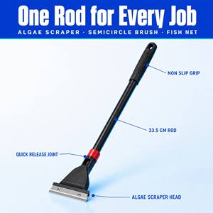 Small aquarium algae scraper with long handle, corner-free <b>brush</b> for cleaning and scrubbing plants and algae - Product Image 2