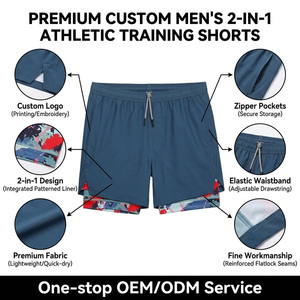 Shorts de course 2-en-1 pour hommes, <span class=keywords><strong>bleu</strong></span> ardoise, haute qualité, pour entraînement en salle de sport, avec doublure de compression, pour marque personnalisée - Product Image 3