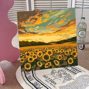 Peinture sur toile Tournesol, Art mural paysager, Mini kit de peinture par numéros pour enfants, Kit de cadre DIY pour peinture par numéros sur toile - Product Image 1