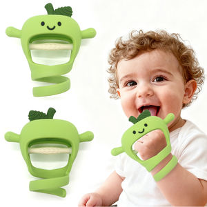 Vente en gros de gants de dentition sensoriels en silicone pour bébés, souples, de qualité alimentaire, anti-chute, à porter au poignet, pour enfants - Product Image 1