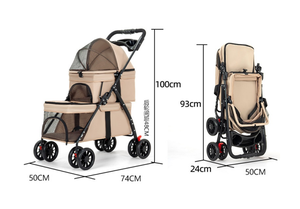 รถเข็นสัตว์เลี้ยงสีเทาแบบพับได้ 4 ล้อ พร้อมตาข่ายระบายอากาศ สำหรับสุนัข ใช้ได้ทุกฤดู - Product Image 4