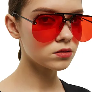 Trendy Unisex <strong>Sunglasses</strong> for Women and Men Red Pilot <strong>Aviation</strong> <strong>Style</strong> Semi-Rimless with Gold Frame UV400 PC Metal CE 30g - Product Image 1