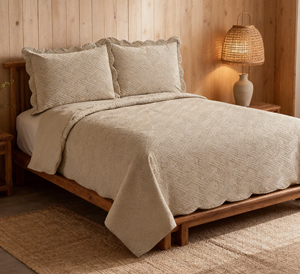 Elegant <strong>Taupe</strong> Embossed Geometric Weave Quilted 100% Polyester Bedspread Set Ultra Soft Coverlet Scalloped Edge Matching Pillow - Product Image 3