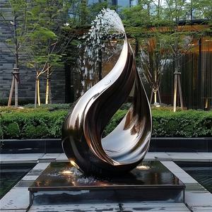 Giardino esterno moderno scultura astratta fontana di acqua decorazione paesaggio grande in acciaio inox acqua cascata fontana - Product Image 4