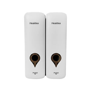 Distributeur de savon pour les mains mural moderne en ABS 2 en 1 sans perçage avec pompe pour gel douche/shampoing - Product Image 2