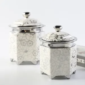 Yongsheng hexagon shape flower pattern luxury modern kitchen coffee tea food container small ceramic canister with lids