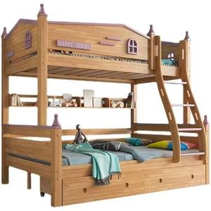 Lit superposé pour enfants en bois, design mignon de <span class=keywords><strong>prince</strong></span>, fabrication directe d'usine, avec tiroirs inférieurs et toboggan en bois de chêne - Product Image 6