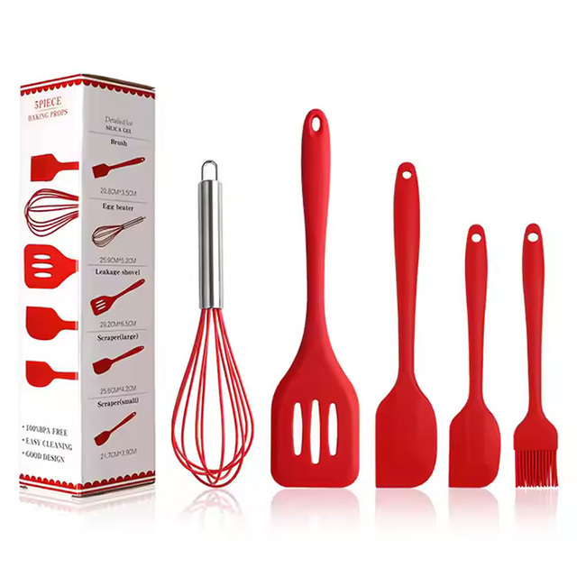 Hot Selling 5 Pcs Heat Resistant Kitchen Utensils Set Non Stick Silicone Spatula Cooking Utensils Tools/Accessories/Gadget
