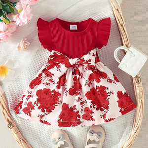 <span class=keywords><strong>Vestito</strong></span> Estivo per Neonata 2023, Abito Formale a Linea A <span class=keywords><strong>con</strong></span> Maniche a Farfalla e Motivi Floreali, Abbigliamento per Bambina - Product Image 2