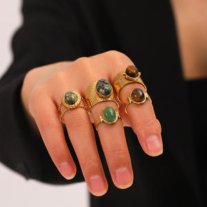 Модное ювелирное украшение: кольцо с бирюзовым камнем, позолоченное 18-каратным золотом, из нержавеющей стали, геометрическое, открытое, для повседневной носки - Product Image 2