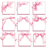 Blocs-notes autocollants personnalisés avec logo, nœud rose, 3x3 pouces, blocs-mémo mignons à l'aquarelle, fournitures de bureau