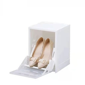 Vertical shoe box storage plastic transparent collapsible stackable shoe box organizer
