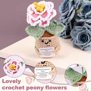 Inspirational Handmade Crochet Flower Positive Peony Crochet Plant Pot Flowers Emotional Encouragement Doll Office Home <b>Decor</b> - Product Image 2