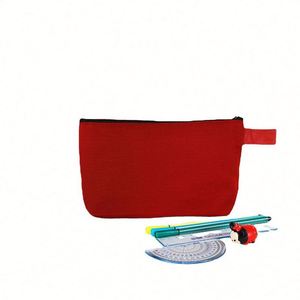 Sac à crayons en toile couleur unie, sac de maquillage à fermeture éclair, sac de rangement pour papeterie, vente en gros avec logo - Product Image 5