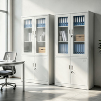 Archivador de Acero Laminado en Frío OEM Directo de Fábrica, 2 Puertas de Vidrio y 2 Puertas Metálicas, Armario de Almacenamiento para Oficina con Cerradura