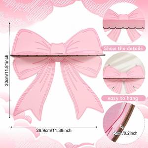 Factory Pink Bow Wooden Wall <b>Shelf</b>, Cute Coquette Style Hanging Decoration, Bow-Shaped Hanging Decorative Children's Bedroom - Product Image 3