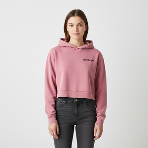 Sweat-shirt à capuche et sweat-shirt court en coton lourd 380GSM OEM, couleur personnalisée, teinture, coupe ample, haut vierge en vrac - Product Image 4