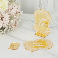 Numéros de table en acrylique miroir doré de forme spéciale de luxe personnalisés (11-20) signes de réception de mariage avec bordure en dentelle et supports