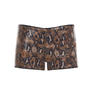Short moulant à taille élastique respirant à imprimé serpent à paillettes - Short sexy à paillettes pour club et soirée - Product Image 5