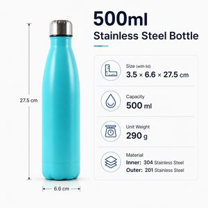 Pronta per la Spedizione: Bottiglia d'Acqua Classica a Forma di Cola da 500ml in Acciaio Inox da 17oz, Rivestita a Polvere, Isolamento Sottovuoto, Logo Personalizzabile - Product Image 5