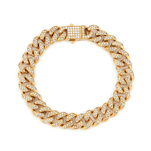 Hip Hop Đồ Trang Sức Vòng Cổ Thiết Lập Thép Không Gỉ Vòng Đeo Tay Đầy Đủ Kim Cương Cuba Chuỗi khảm Zircon Người Đàn Ông Của Vòng Đeo Tay Thiết Lập - Product Image 1