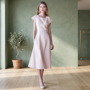 Vestido Midi Vintage de Lino Orgánico 100% Algodón para Mujer, Cuello en V, Manga Campana con Lazo, Cintura Alta, Transpirable, con Bolsillos Laterales, Talla Grande - Product Image 2