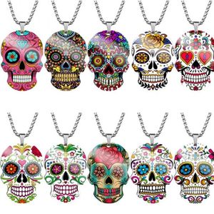 Collier en acier inoxydable avec pendentif tête de mort en sucre de couleur marigold chaud, accessoires pour le jour des morts, cadeau pour femme et homme - Product Image 1