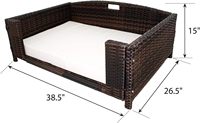 Lit pour chien et chat en rotin tressé rectangulaire moderne, cadre métallique, utilisation intérieure et extérieure, imperméable, lavable en machine, idéal pour salon et chambre.