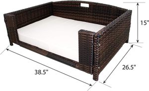 Lit <span class=keywords><strong>pour</strong></span> chien et chat en rotin tressé rectangulaire moderne, cadre métallique, utilisation intérieure et extérieure, imperméable, lavable en machine, idéal <span class=keywords><strong>pour</strong></span> salon et chambre. - Product Image 6