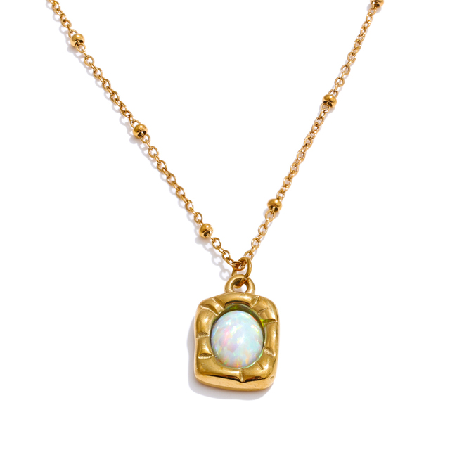 JINYOU 388 316L Stainless Steel Arrivals Collar Jewelry High-Grade  Australian Opal Stone Rectangle Pendant Necklace