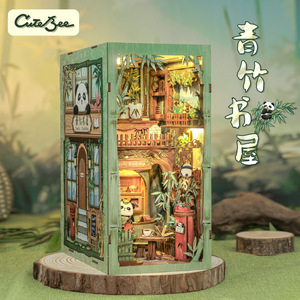 CuteBee Green Bamboo Bookstore Miniature DIY Wooden House Model With <b>Panda</b> Design For Teens And Adults Assembly <b>Toy</b> Ornament - Product Image 2