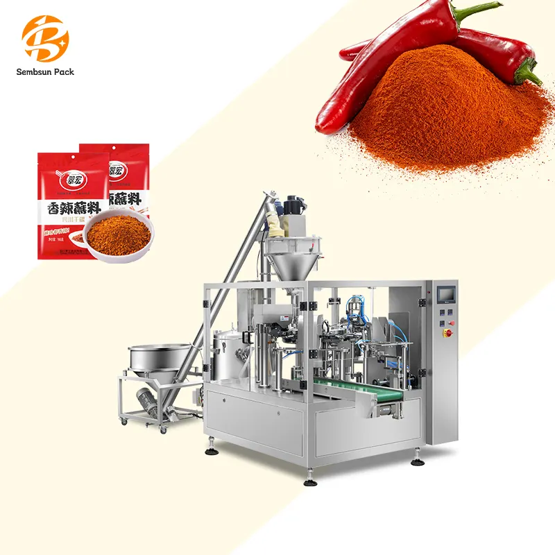 Automatic Stand up zipper bag packaging sachets dry chilli pepper tomato powder spice filling powder packing machine