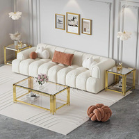 Nouvel arrivage de meubles Dilanto haute couture en acier inoxydable avec plateau en verre écologique pour salon, table basse rectangulaire en or