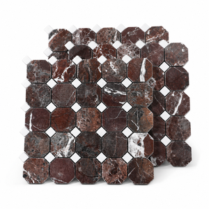 Mosaico de Mármol Rojo, Mosaico de Mármol Borgoña, Mosaico de Mármol Octogonal, Mosaico de Piedra Natural, Mosaico de Mármol Rojo Marrón - Product Image 4