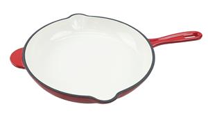 Poêle en fonte émaillée avec poignée d'assistance et doubles becs verseurs, intérieur émaillé blanc, compatible four, induction et gaz - Product Image 4