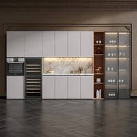 Meuble Bar à Vin Moderne en Bois Massif Personnalisé et Écologique avec Étagères à Bouteilles Dédiées, Supports à Verres et Éclairage LED