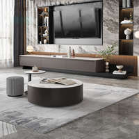 Meubles de salon modernes et luxueux, table basse ronde extensible, ensemble de 3 tables basses Habesha, bois massif, plateau en pierre, respectueux de l'environnement