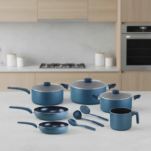 Modern <b>Ceramic</b> Marble Coated Pot <b>Pan</b> Glass Lids Bakelite Handles Non-Stick Aluminum Cookware Set Induction Compatible Dishwasher - Product Image 1