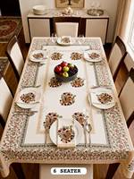 Nappe de table moderne en coton 100% imprimée à la main avec serviettes pour 6 personnes
