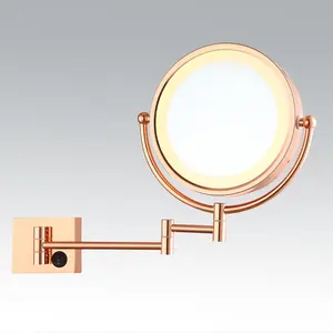 New Arrival Led Mirror Makeup Cosmetic Wall Mounted Rose Gold Stainless Steel Magnifying 5X Hilton Hotel Mirror Espejo De Espejo