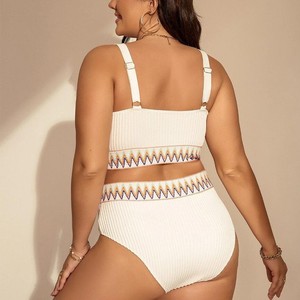 STOCK 3 colores banda elástica ancha mujeres más tamaño traje de baño cobertura modesta dos piezas traje de baño texturizado Bikini - Product Image 4