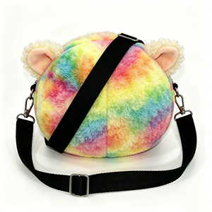 Bolso bandolera de peluche de mono arcoíris personalizado, bolso bandolera de peluche con cara de mono colorida, bolso bandolera redondo de peluche de mono suave. - Product Image 4