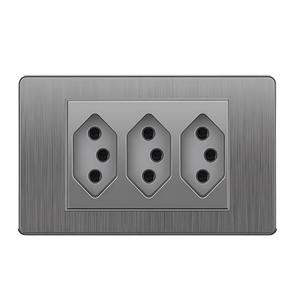 Prise murale USB en PC gris brossé, norme brésilienne, panneau de prise électrique, type 118, prise murale 6 broches - Product Image 1