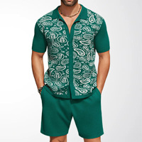 Ensemble 2 pièces décontracté pour homme en viscose jacquard effet soie glacée, polo à manches courtes et short assorti, vente en gros, personnalisable OEM