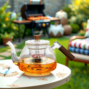 Teiera in Vetro Borosilicato da 800ml con Manico in Legno, Riscaldamento Elettrico a Forno in Argilla, Teiera per Erbe da Ufficio, <span class=keywords><strong>Set</strong></span> da Caffè <span class=keywords><strong>e</strong></span> Tè in Offerta - Product Image 5