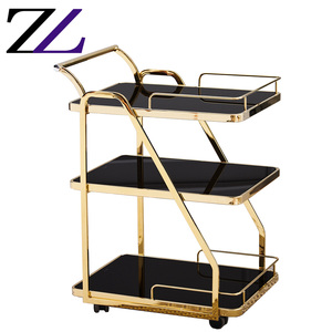 <span class=keywords><strong>Chariot</strong></span> <span class=keywords><strong>de</strong></span> <span class=keywords><strong>service</strong></span> vintage pour buffet d'hôtel, mariage, restauration aérienne, gâteaux, vin, plateau noir à <span class=keywords><strong>3</strong></span> niveaux, acier inoxydable plaqué or - Product Image 4