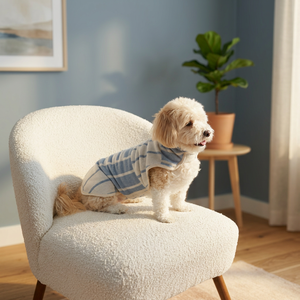 Peignoir pour chien rayé bleu en coton léger, vêtement pour chiot et chat avec poche pour usage quotidien - Product Image 3