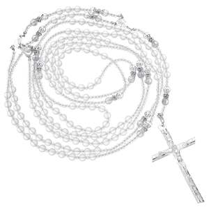 수제 종교 유리 구슬 웨딩 올가미 목걸이 110cm 신부와 신랑을위한 다기능 결혼식 묵주 선물 - Product Image 2