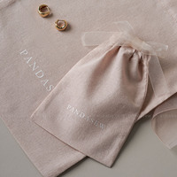 PandaSew Logo personnalisé sac en coton léger organza garni de cordon de serrage emballage sac anneau boucle d'oreille collier pochette à bijoux